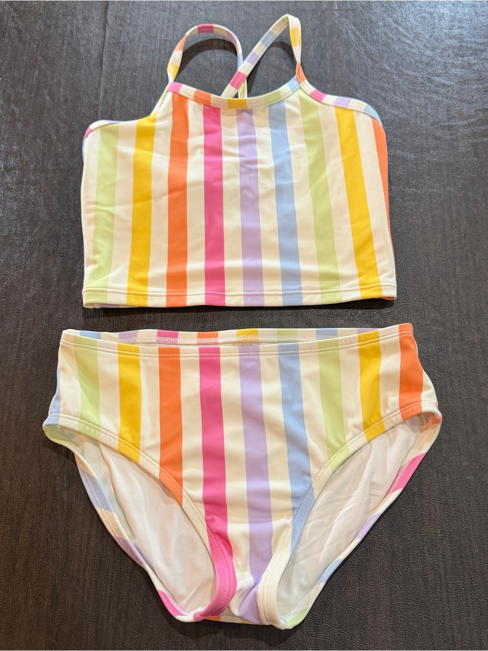 Girls' Multicolor Rainbow Stripe Two-Piece Swim Set Quince Sz 8